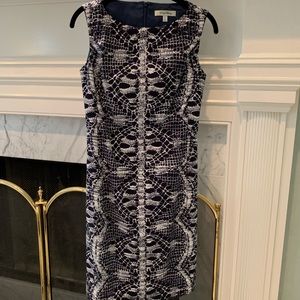 Navy and white shift dress